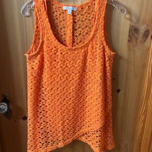 Fever Bright Orange Crochet Tank Top